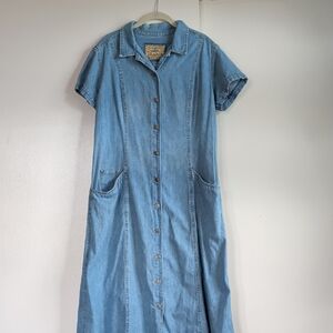 Vintage 90s Liz Claiborne Blue Denim Button Up Maxi Dress Cottagecore Western